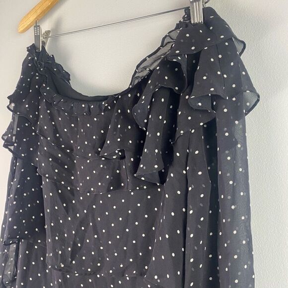 INTERMIX Juliette One Shoulder Ruffle Silk Polka Dot Mini Dress - Picture 4 of 9
